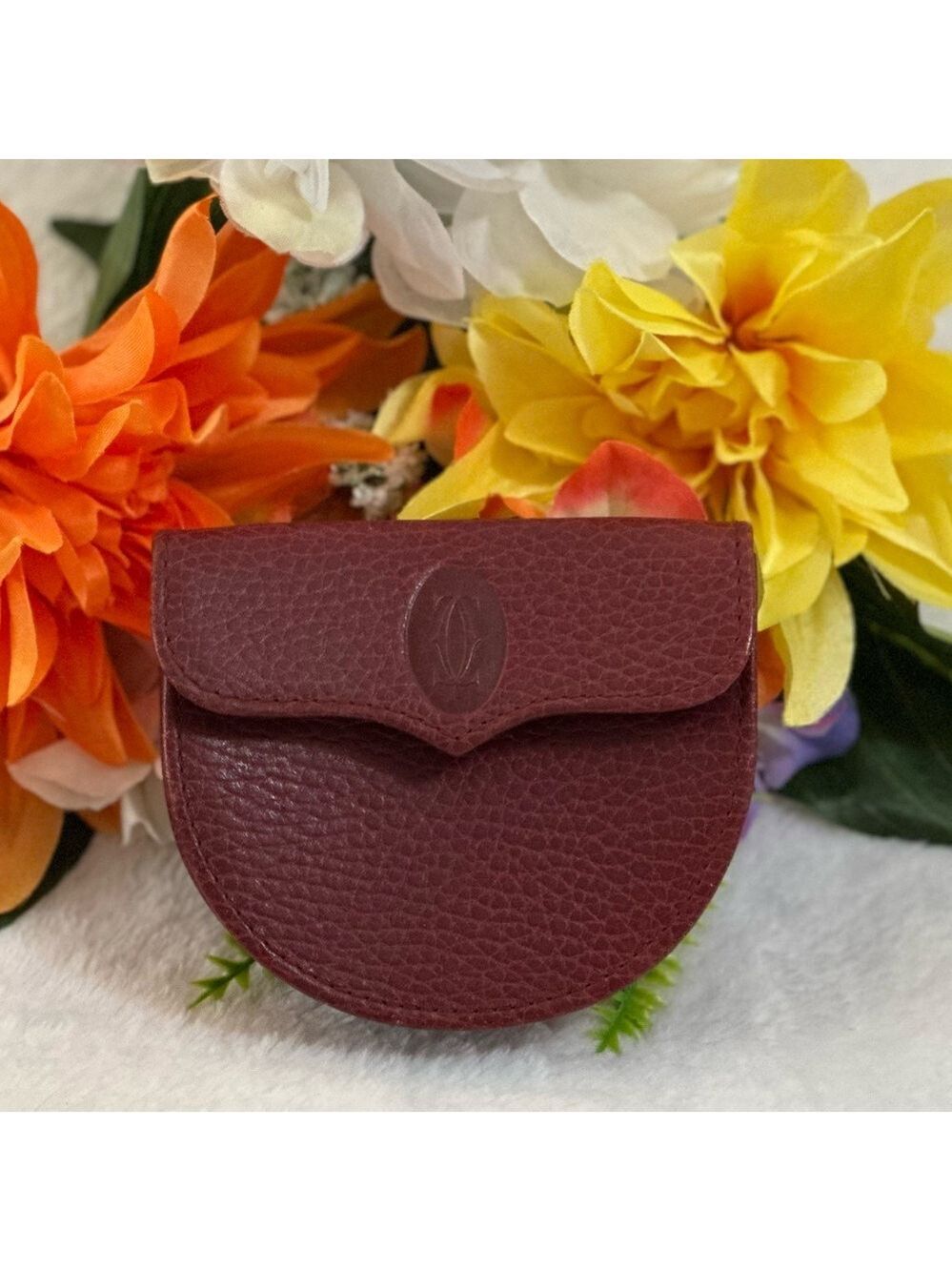 AUTHENTIC CARTIER MUST DE CARTIER BORDEAUX RED LEATHER COIN PURSE - EXCELLENT! - Picture 1 of 11